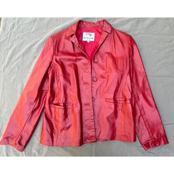 Vintage Italian Red Leather Jacket Moda Pelle Vera Pelle Women's Small Firenze - Picture 1 of 8
